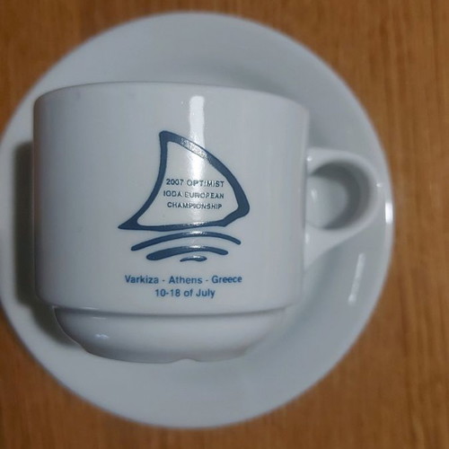 Greek coffee cup collectible like new, Varkiza Sailing Club 2007