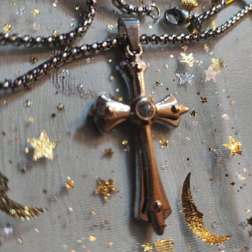 Necklace with cross new stainless steel with crystal