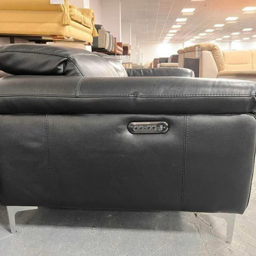 Black leather two-seater sofa with electric relaxing mechanism new
