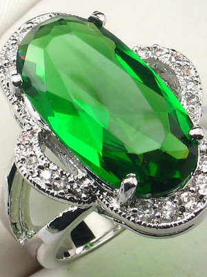 Fashion 925 сребърен пръстен с кристал Tsavorite colour нов