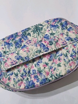 Quilted floral fabric toiletry bag with lavender zipper and mirror, new