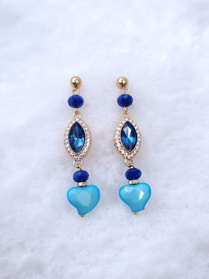 Azure Ocean handmade earrings with marquise crystals and turquoise hearts new