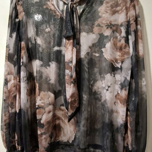 Floral tulle blouse Celestino new, black and brown