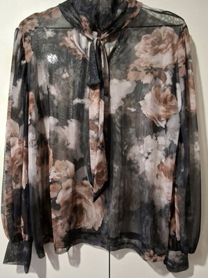 Floral tulle blouse Celestino new, black and brown