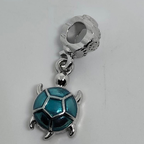 Silver Turtle Pendant Charm with Blue Enamel like new