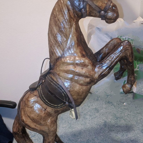 Vintage leather decorative horse, handmade, 40 cm