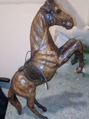 Vintage leather decorative horse, handmade, 40 cm