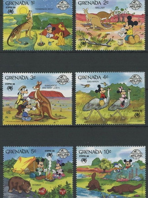 Disney Australian Animals Stamps Set 6 1988 Mint