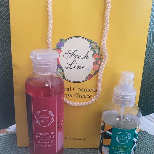 Fresh Line Pomegranate & Cranberry shower gel and Lime & Patchouli body water new