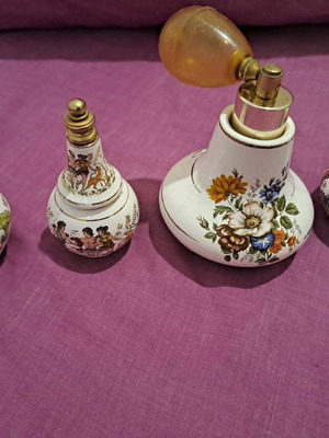 Vintage grooming sets used, porcelain ceramic, Greek 1980s, set of 4