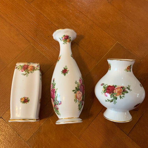 Royal Albert Old Country Roses βάζα σαν καινούργια, σετ 3 τεμαχίων