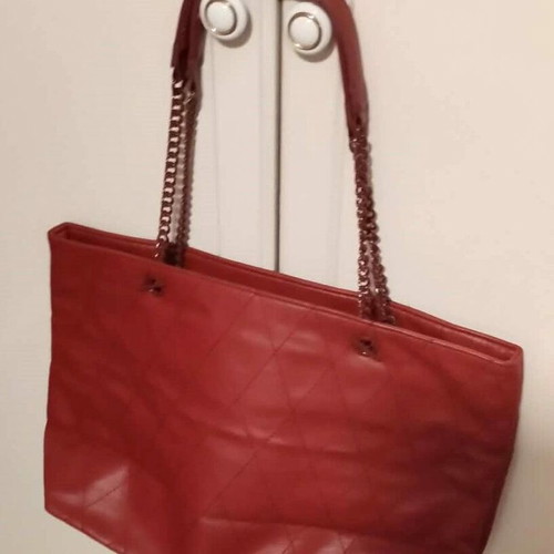 Tote shoulder bag used brick red with decorative details