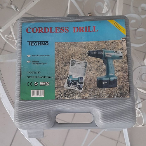 Techno 18V Cordless Drill Used with Case and Accessories