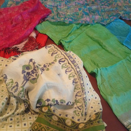Silk Indian sari pieces used, pack of 14, vintage