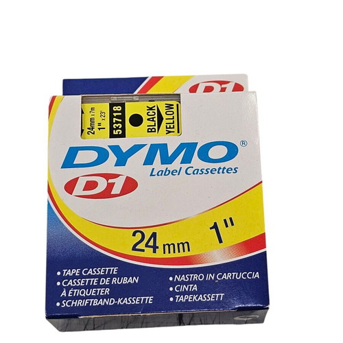 Label tape 24mm black print on yellow background new