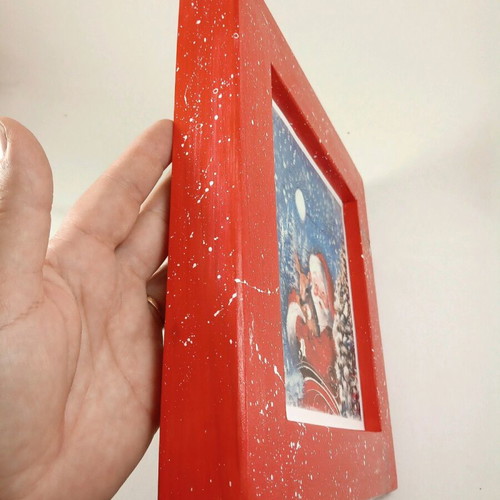 Christmas handmade frame with Santa Claus and reindeer 26x26 cm