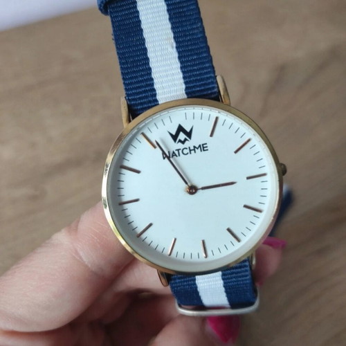 WatchMe watch with fabric strap used, white and blue