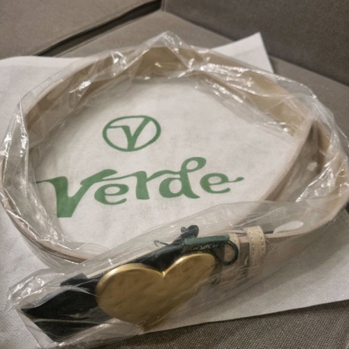 Verde belt new with gold heart buckle, ivory, size 110cm