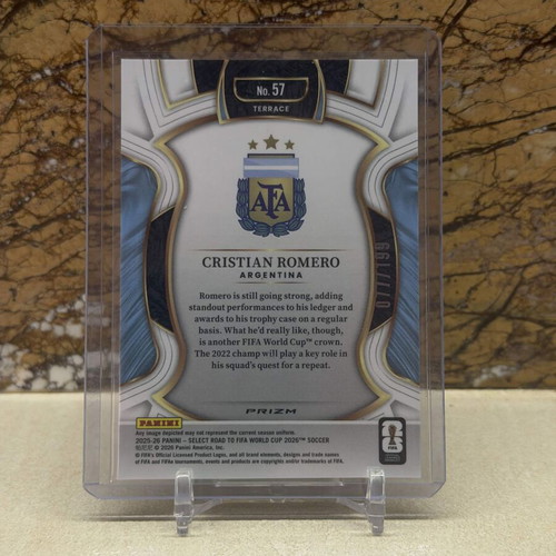 2025-26 Panini Select Road to FIFA World Cup Soccer Card Cristian Romero Terrace Camo Prizm