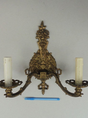 Bronze double wall sconce antique with embossed designs, French