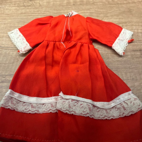 Vintage red dress for old doll with lace like new