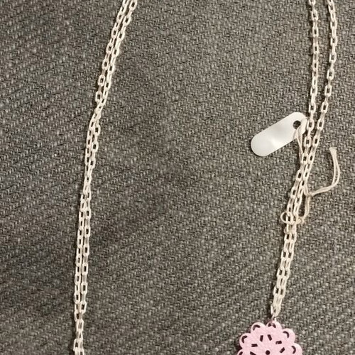 Long women's necklace with pink pierced beads and crystals, new