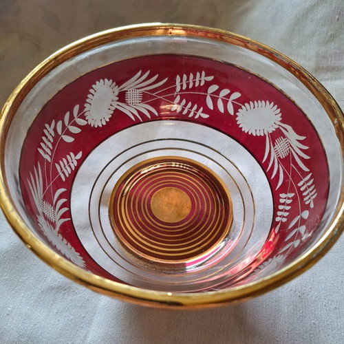 Ruby Bohemia Bowl with Bronze Feet like new