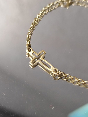 Silver bracelet with evil eye and cross used, 925 silver, 17.5 cm