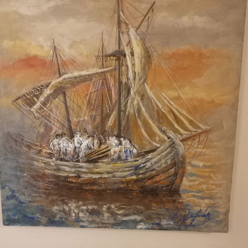 Oil painting on canvas by Dimitris Psomas like new 55x55cm