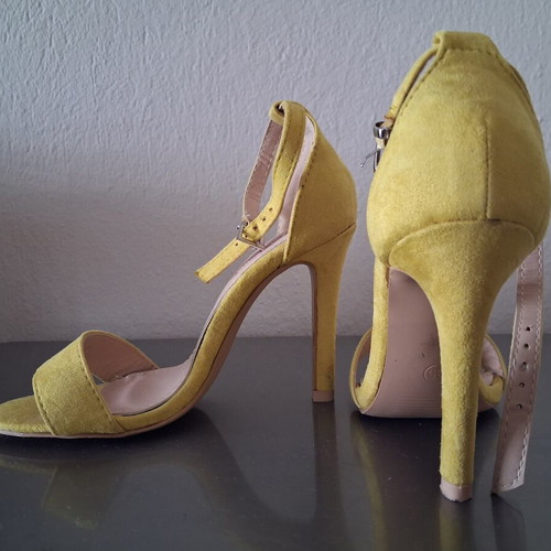 Yellow suede high heel sandals, size 35