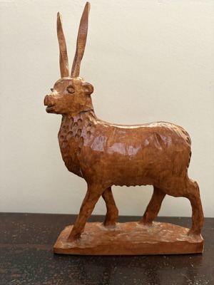Vintage wooden antelope / ibex sculpture, handmade