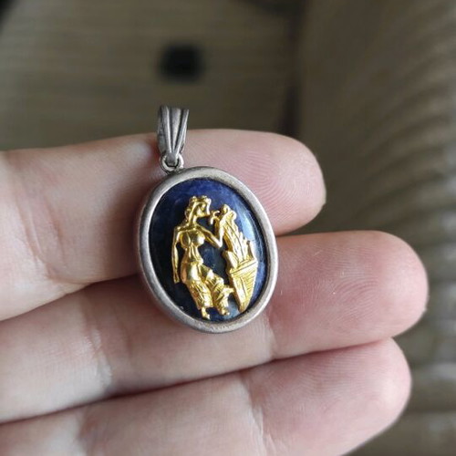 LALAoUNIS pendant like new, silver and gold with lapis lazuli stone