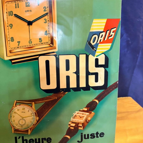 Oris vintage metal sign, collectible 37x27.5 cm, made in Switzerland 1940-1950
