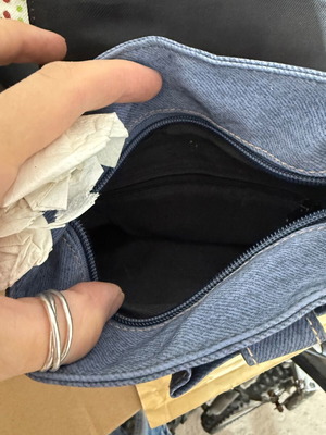 Denim-effect shoulder bag with multiple compartments