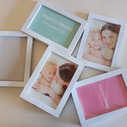Photo frame set of 5 used, 10x15 cm, hangs and stands, missing glass