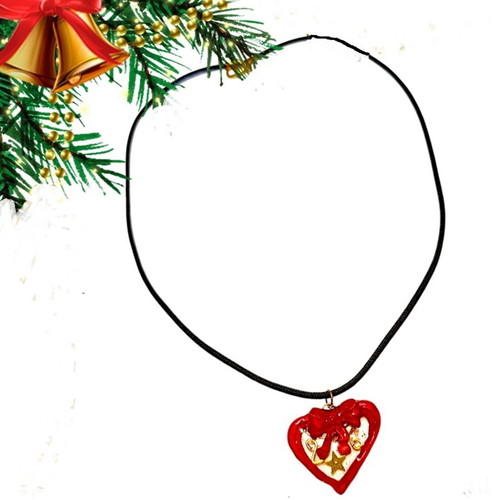 Handmade 2026 lucky charm necklace with heart of polymer clay and resin on black cord