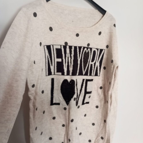 Knitted sweater with New York Love print, beige and black, size M