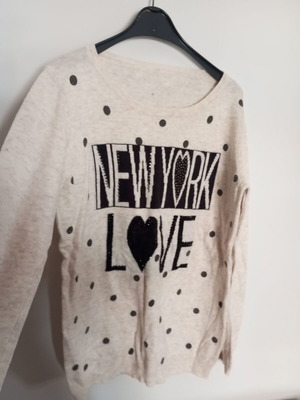 Knitted sweater with New York Love print, beige and black, size M
