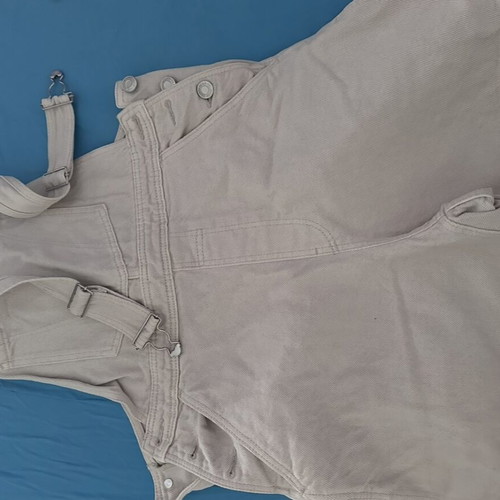 Bershka beige denim salopette shorts, size S