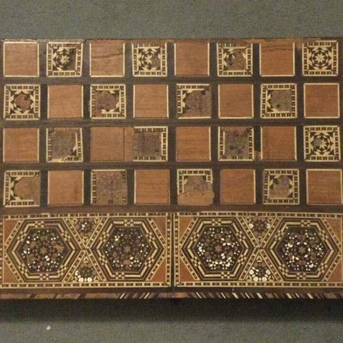 Traditional handmade chess and backgammon board used