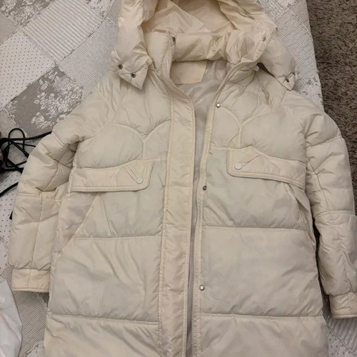 Shein women's jacket used, white and beige, hood with zipper