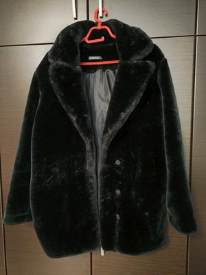 Coocu long fur coat used, black, size S