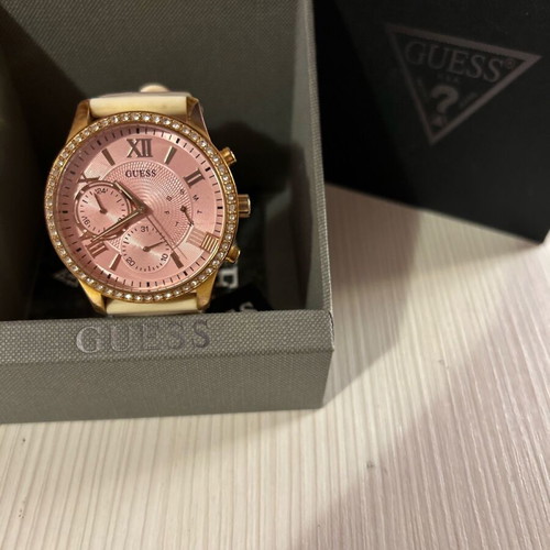 Authentic Rose Gold Guess women's watch used with pink strap