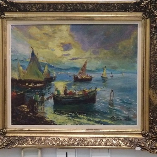 Carlo Casati Seascape Painting like new with Handmade Frame
