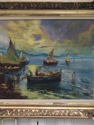 Carlo Casati Seascape Painting like new with Handmade Frame