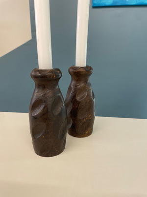 Handmade wooden candlesticks set of 2, like new, dark wood
