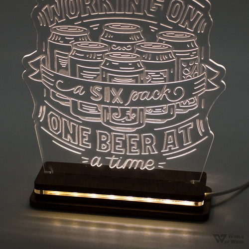 LED lamp "Beer Six Pack" new with wooden base and plexiglass