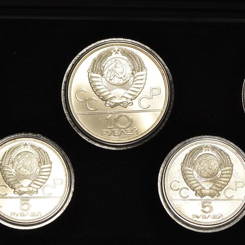 Olympic silver coin set of 5 Russia/USSR used 1978