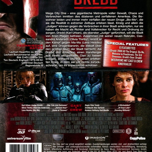 Dredd Blu-ray with German subtitles, 2012 action thriller