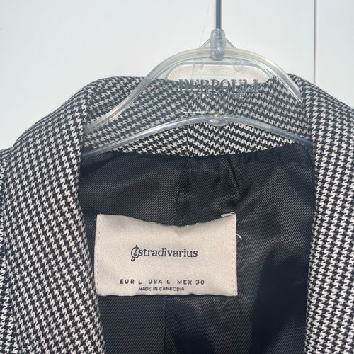 Women's checked long jacket used, black and white Stradivarius